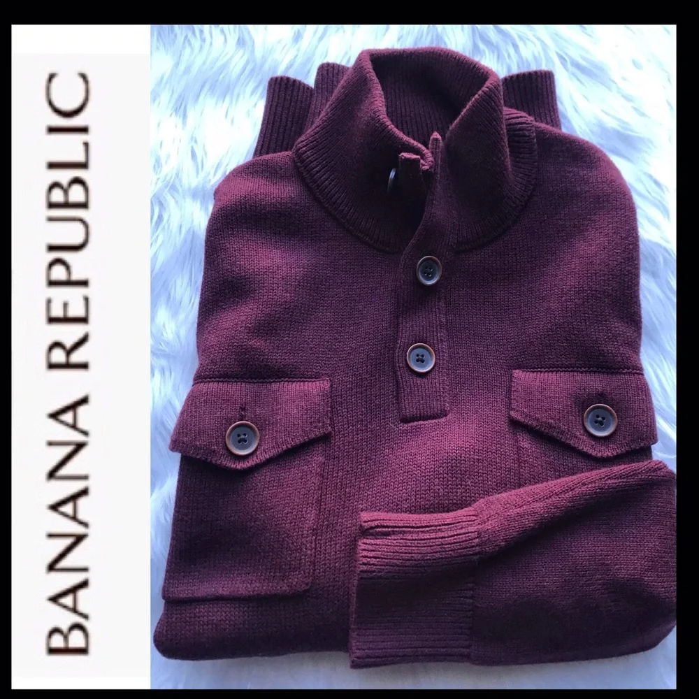 Banana Republic Men's Burgundy Shawl Collar Sweater